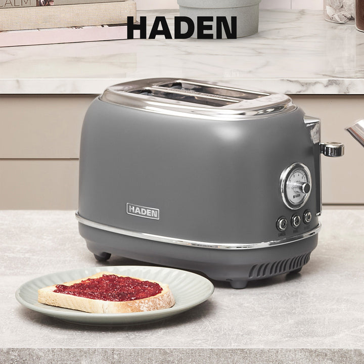 Haden Chelsea Stainless Steel 2 Slice Toaster, Extra Wide Slots, Grey & Chrome