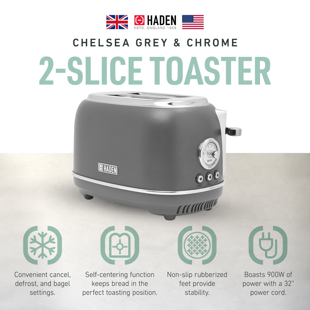 Haden Chelsea Stainless Steel 2 Slice Toaster, Extra Wide Slots  (Open Box)