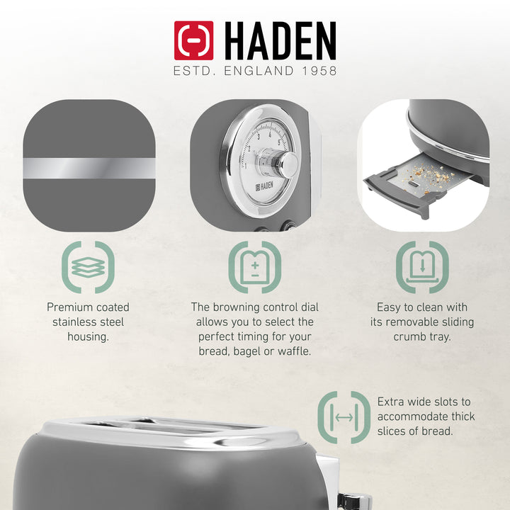 Haden Chelsea Stainless Steel 2 Slice Toaster, Extra Wide Slots  (Open Box)