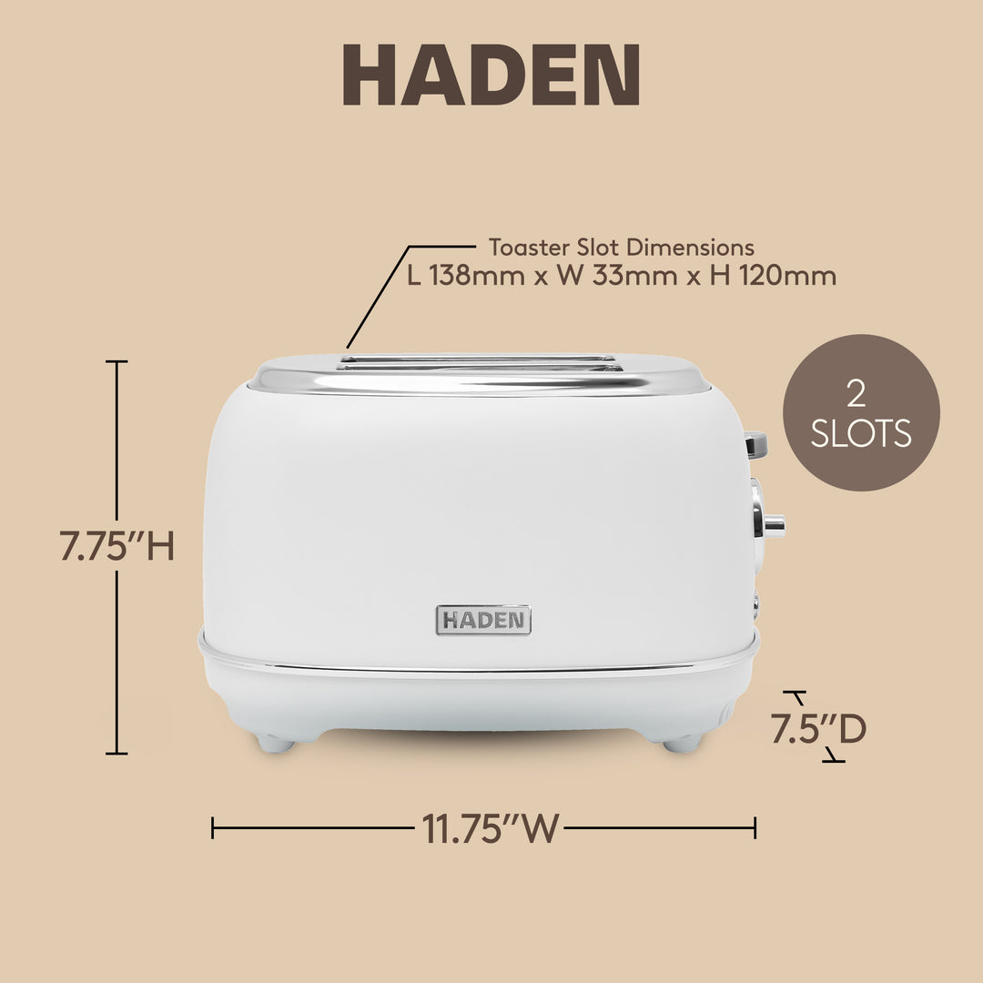 Haden Chelsea Stainless Steel 2 Slice Toaster, Extra Wide Slots, Ivory & Chrome