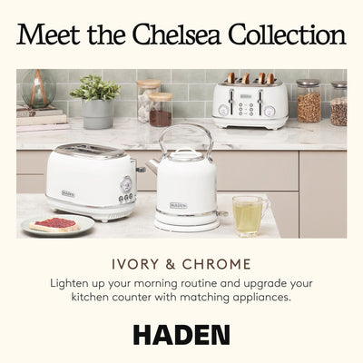 Haden Chelsea Stainless Steel 2 Slice Toaster, Extra Wide Slots, Ivory(Open Box) - VMInnovations