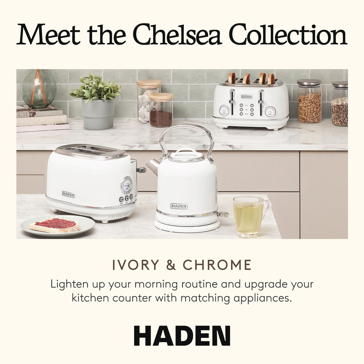 Haden Chelsea Stainless Steel 2 Slice Toaster, Extra Wide Slots, Ivory(Open Box) - VMInnovations