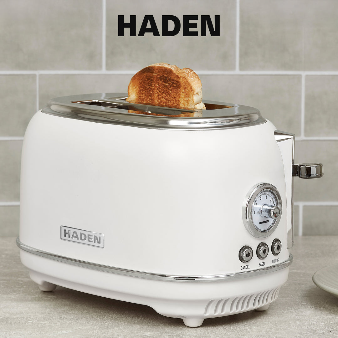Haden Chelsea Stainless Steel 2 Slice Toaster, Extra Wide Slots, Ivory & Chrome
