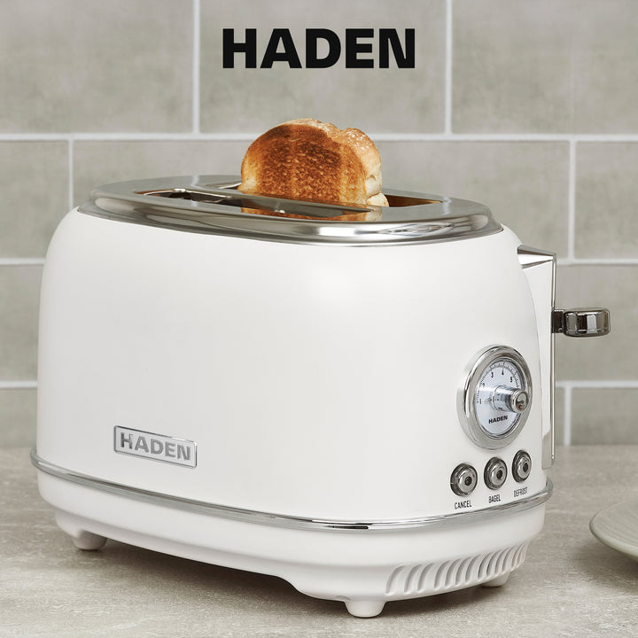 Haden Chelsea Stainless Steel 2 Slice Toaster, Extra Wide Slots, Ivory & Chrome