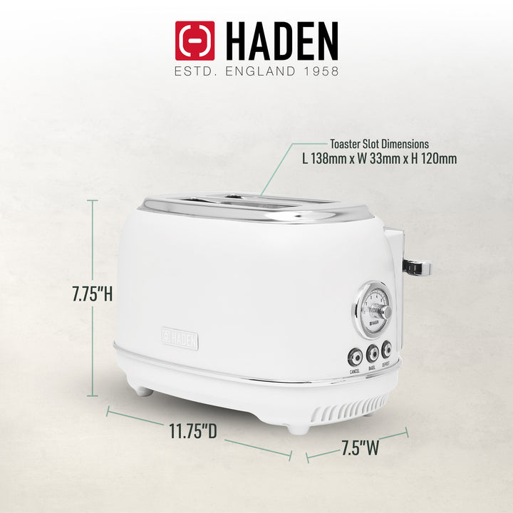 Haden Chelsea Stainless Steel 2 Slice Toaster, Extra Wide Slots, Ivory(Open Box)