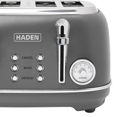 Haden Chelsea Stainless Steel 4 Slice Toaster, Extra Wide Slots, Grey & Chrome - VMInnovations