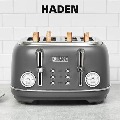 Haden Chelsea Stainless Steel 4 Slice Toaster, Extra Wide Slots, Grey & Chrome - VMInnovations