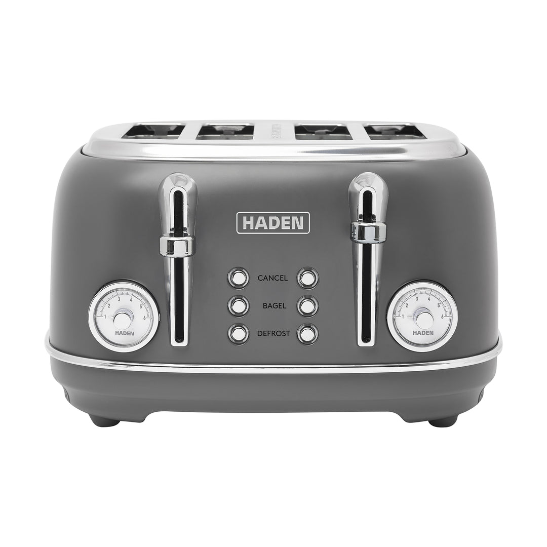 Haden Chelsea Stainless Steel 4 Slice Toaster, Extra Wide Slots, Grey & Chrome