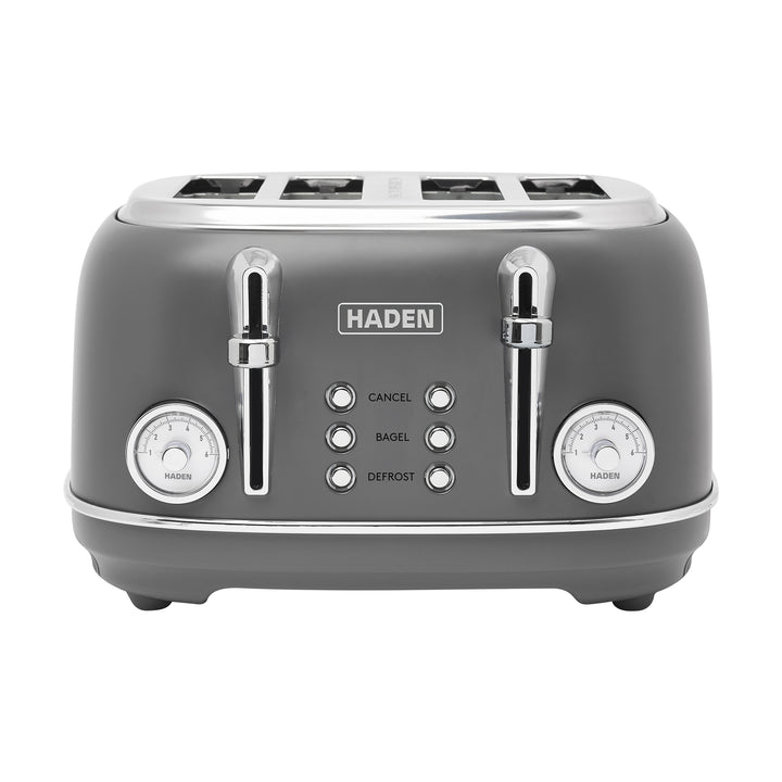 Haden Chelsea Stainless Steel 4 Slice Toaster, Extra Wide Slots, Grey & Chrome
