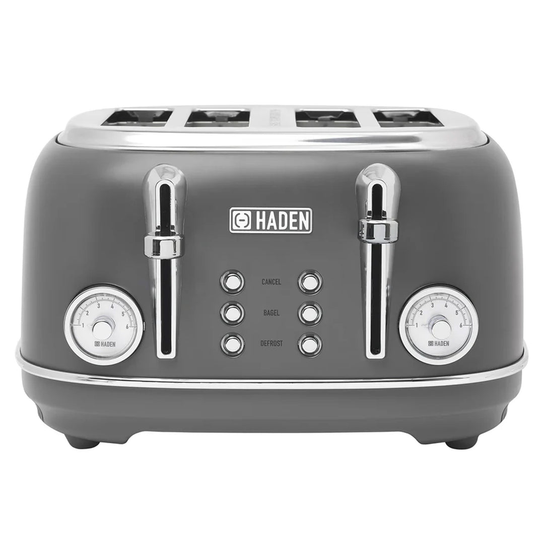 Haden Chelsea Stainless Steel 4 Slice Toaster, Extra Wide Slots, Grey & Chrome