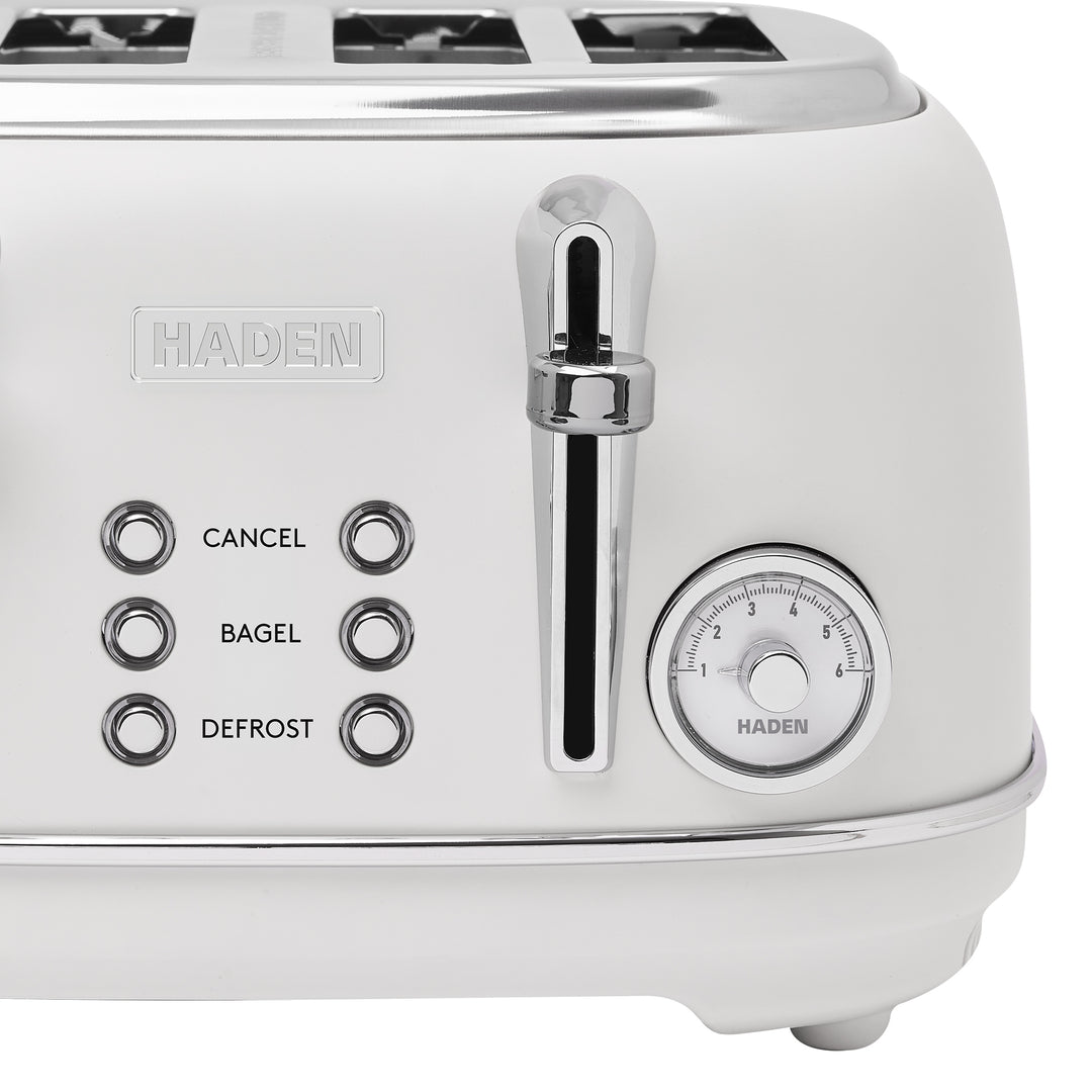 Haden Chelsea Stainless Steel 4 Slice Toaster, Extra Wide Slots, Ivory & Chrome