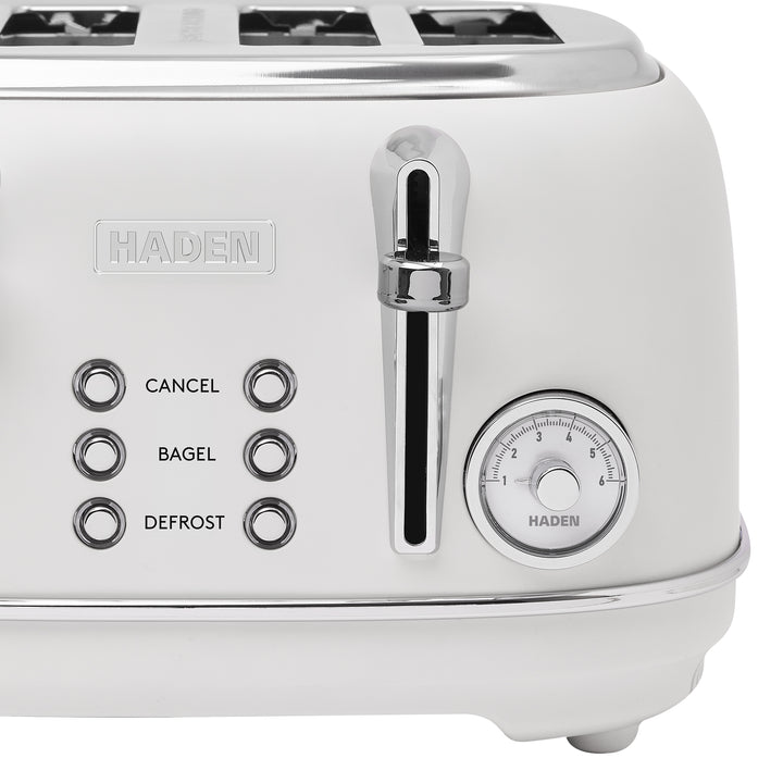 Haden Chelsea Stainless Steel 4 Slice Toaster, Extra Wide Slots, Ivory & Chrome