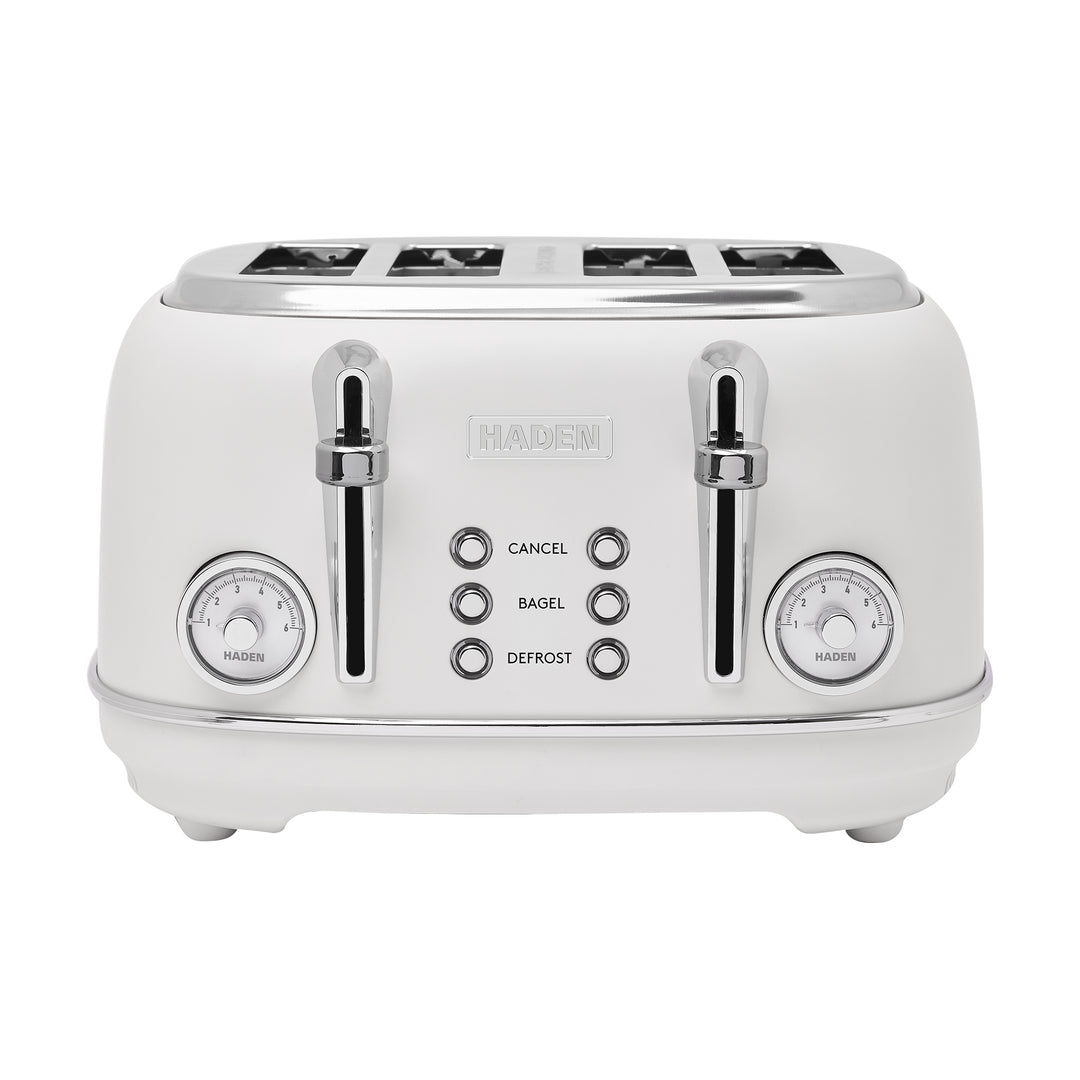 Haden Chelsea Stainless Steel 4 Slice Toaster, Extra Wide Slots, Ivory & Chrome
