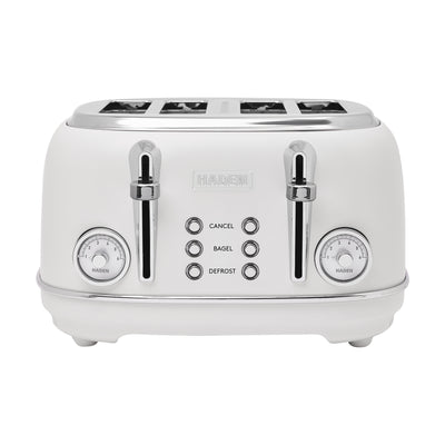Haden Chelsea Stainless Steel 4 Slice Toaster, Extra Wide Slots, Ivory & Chrome - VMInnovations