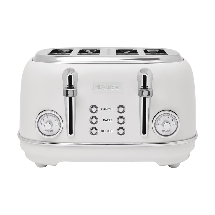 Haden Chelsea Stainless Steel 4 Slice Toaster, Extra Wide Slots, Ivory & Chrome