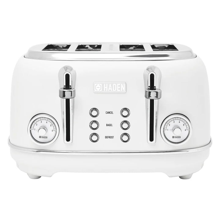 Haden Chelsea Stainless Steel 4 Slice Toaster, Extra Wide Slots, Ivory & Chrome