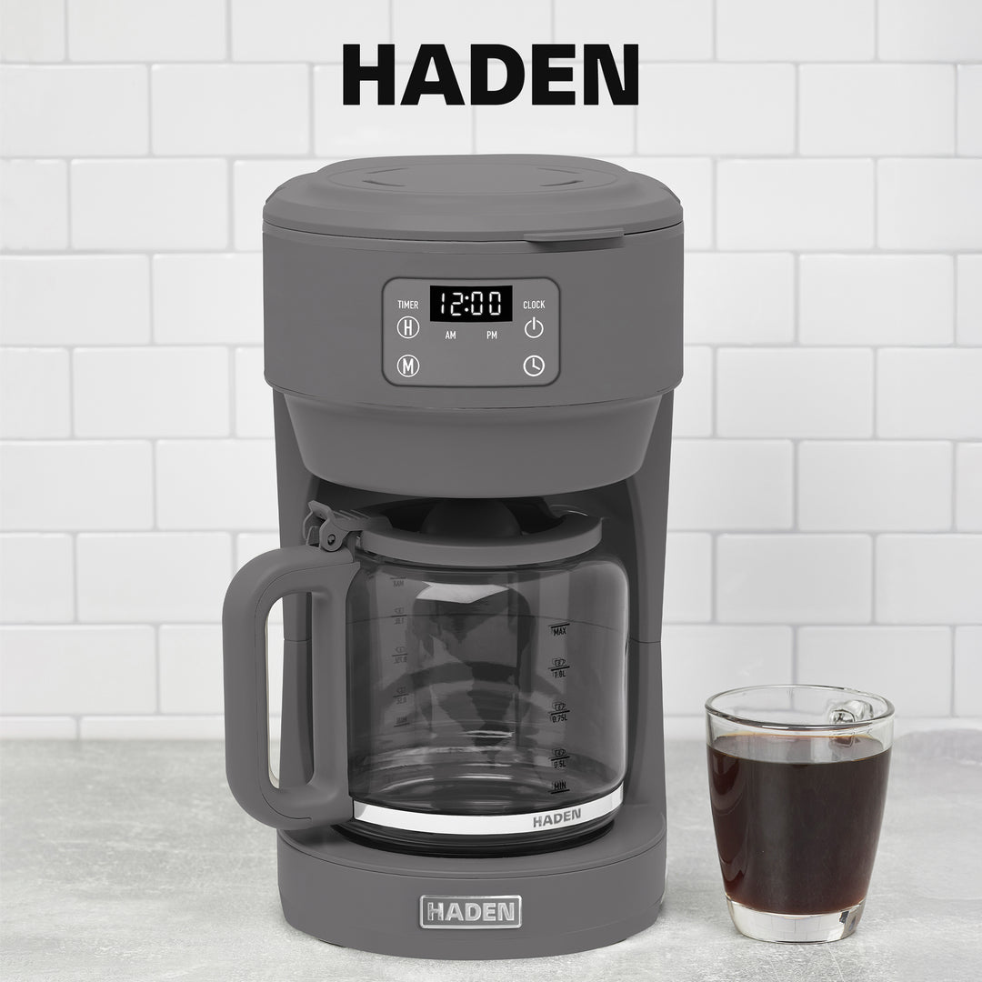 Haden Chelsea 10 Cup Digital Drip Coffee Maker with Glass Carafe, Grey & Chrome