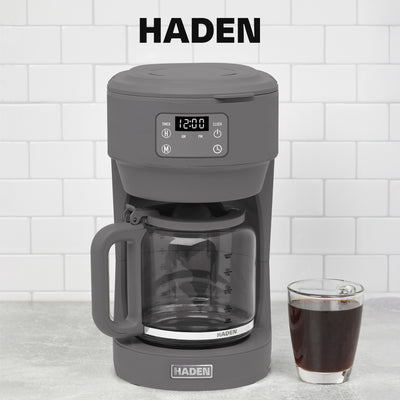 Haden 10 Cup Digital Drip Coffee Maker w/Glass Carafe, Grey & Chrome (Open Box)