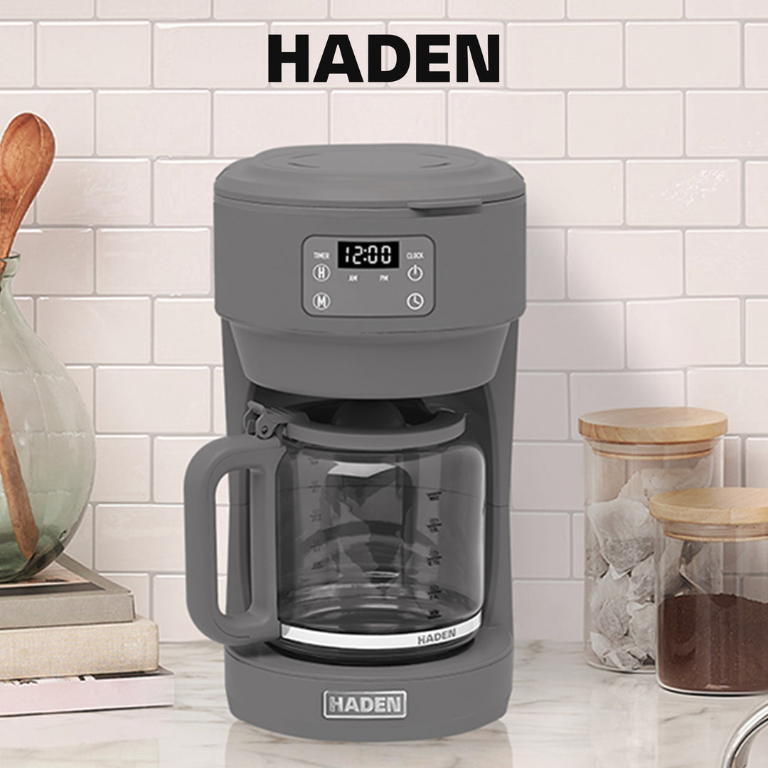 Haden 10 Cup Digital Drip Coffee Maker w/Glass Carafe, Grey & Chrome (Open Box) - VMInnovations