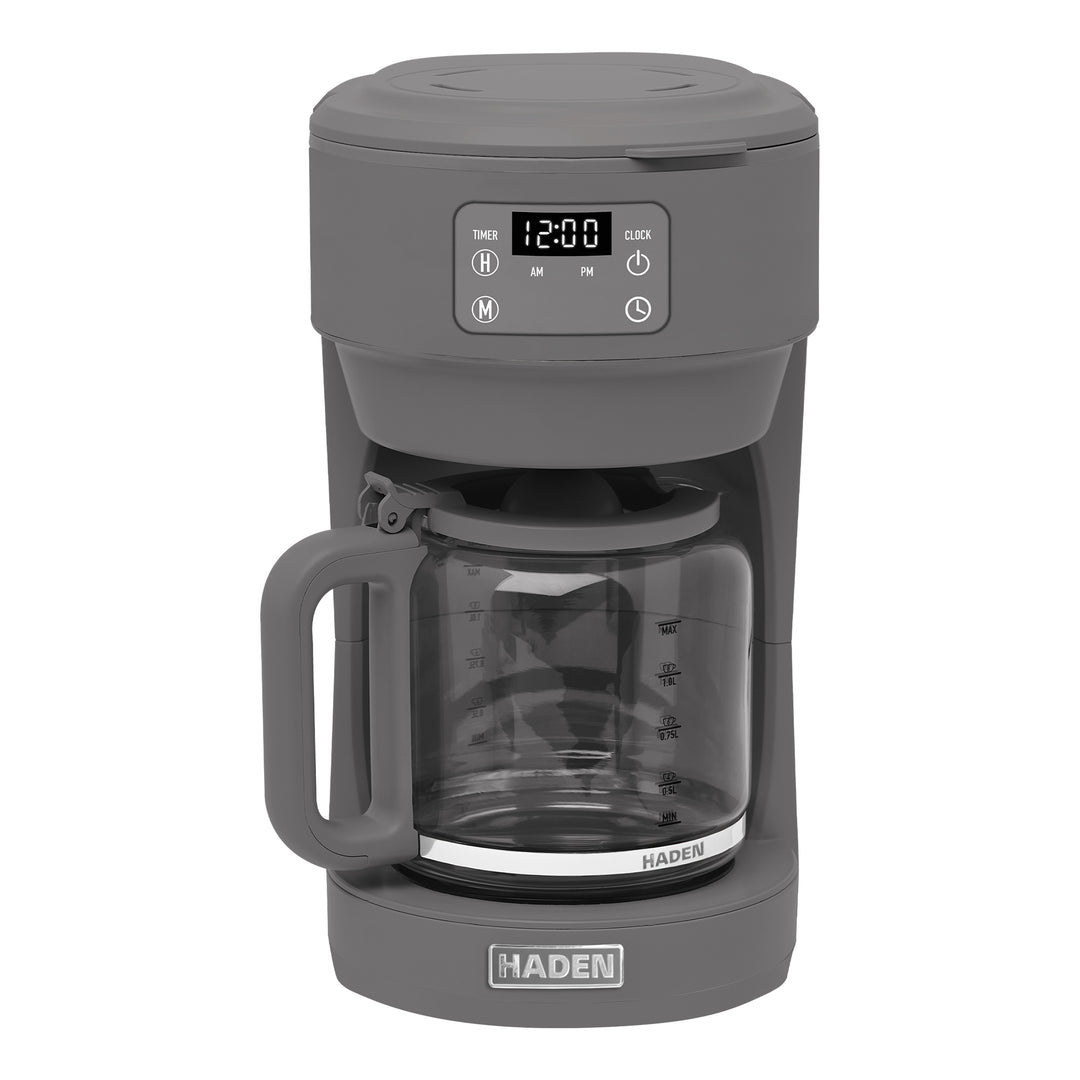 Haden Chelsea 10 Cup Digital Drip Coffee Maker with Glass Carafe, Grey & Chrome