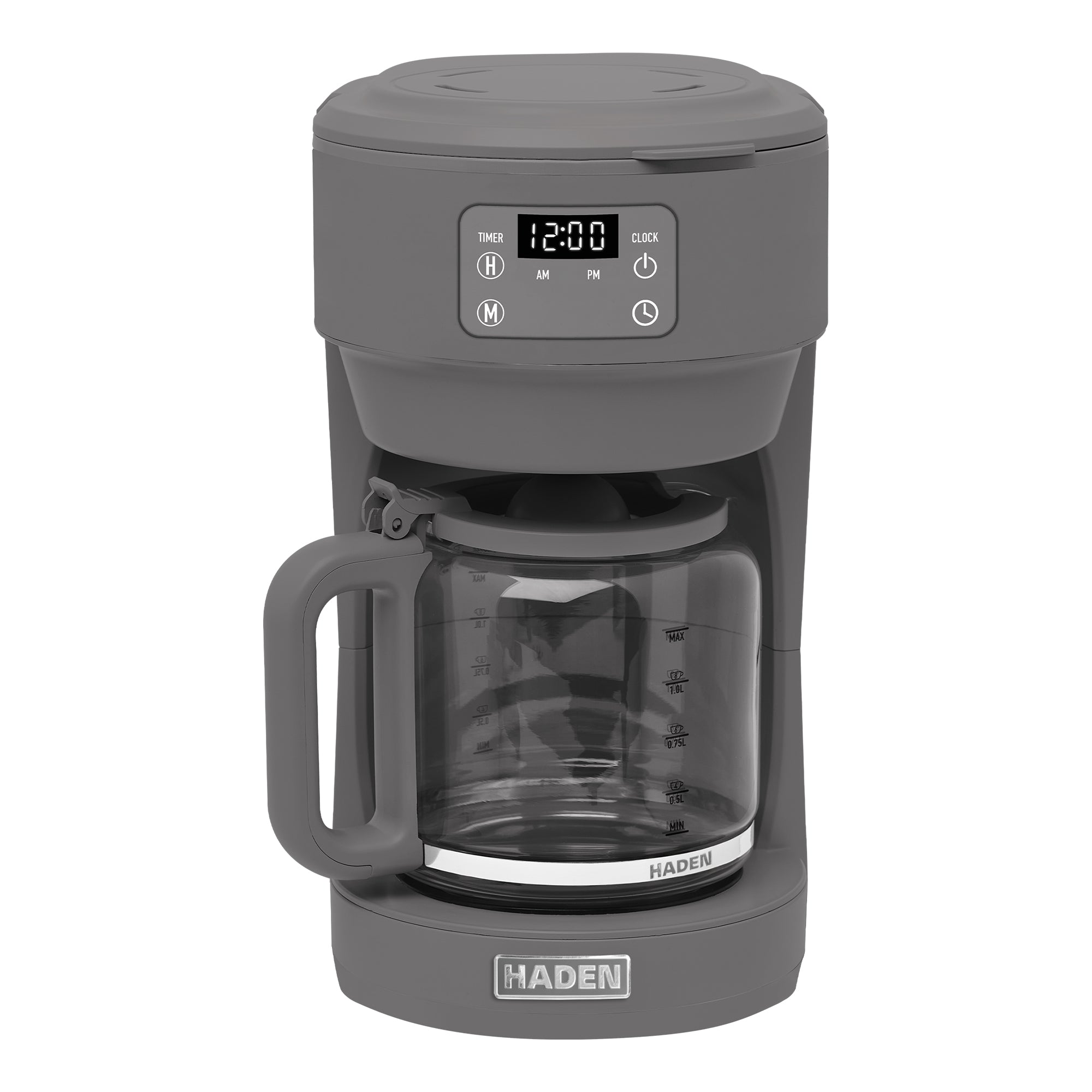 Haden 10 Cup Digital Drip Coffee Maker w/Glass Carafe, Grey & Chrome (Open Box) - VMInnovations