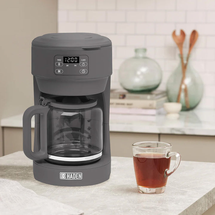 Haden Chelsea 10 Cup Digital Drip Coffee Maker with Glass Carafe, Grey & Chrome