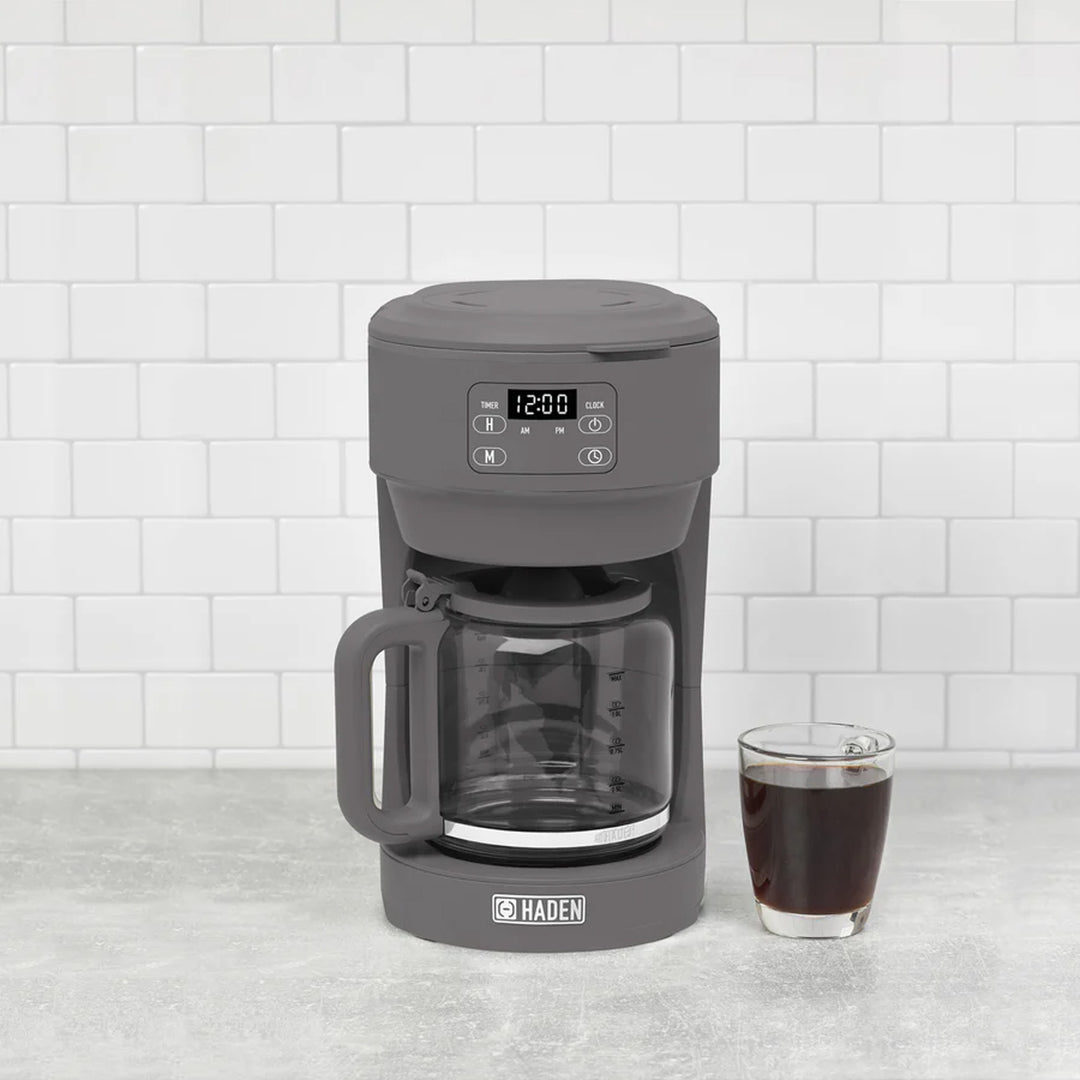 Haden Chelsea 10 Cup Digital Drip Coffee Maker with Glass Carafe, Grey & Chrome