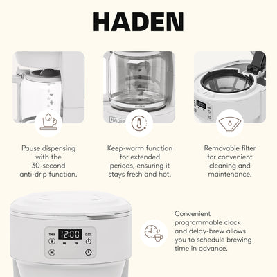 Haden Chelsea 10 Cup Drip Coffee Maker w/Glass Carafe, Ivory & Chrome (Open Box)