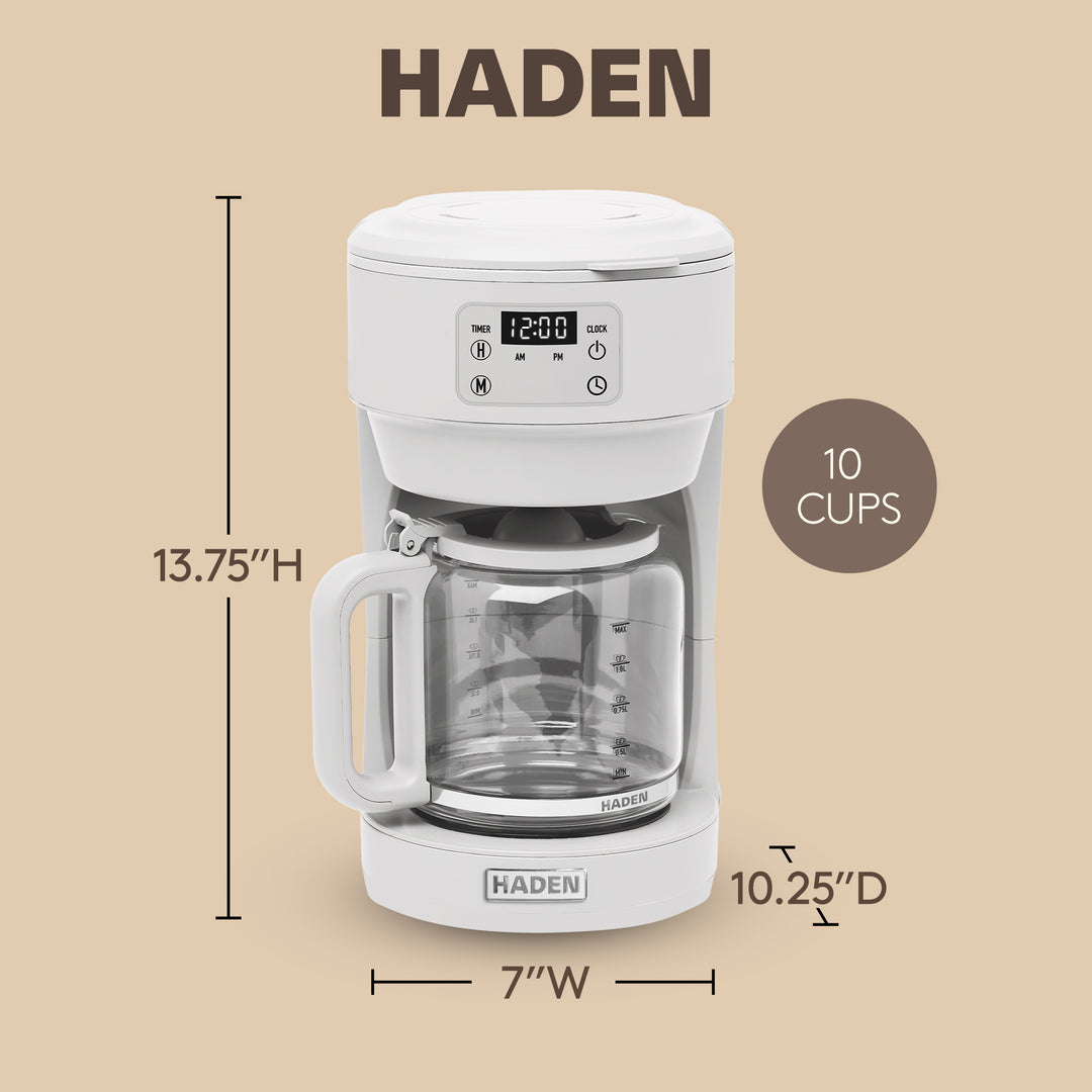 Haden Chelsea 10 Cup Digital Drip Coffee Maker with Glass Carafe, Ivory & Chrome