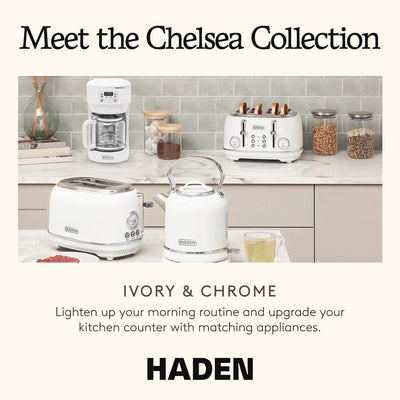 Haden Chelsea 10 Cup Drip Coffee Maker w/Glass Carafe, Ivory & Chrome (Open Box)