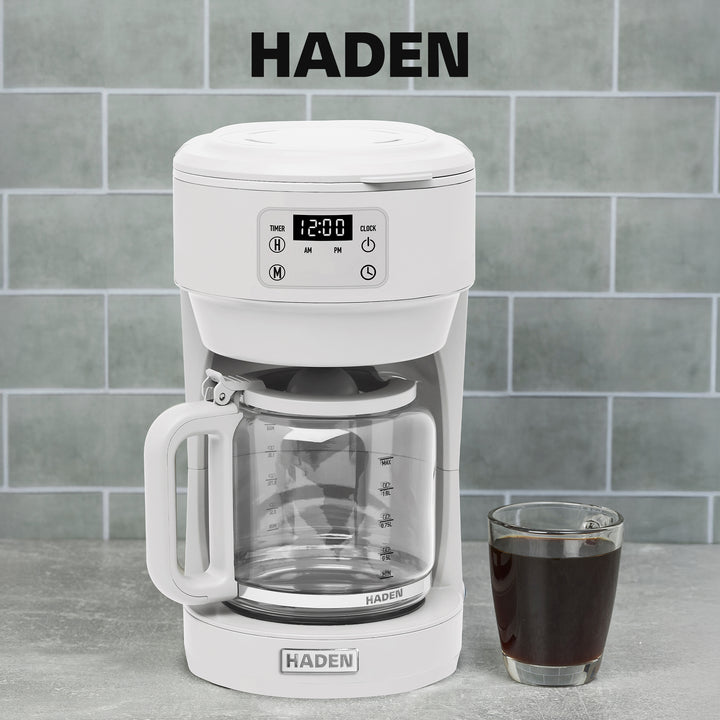 Haden Chelsea 10 Cup Digital Drip Coffee Maker with Glass Carafe, Ivory & Chrome