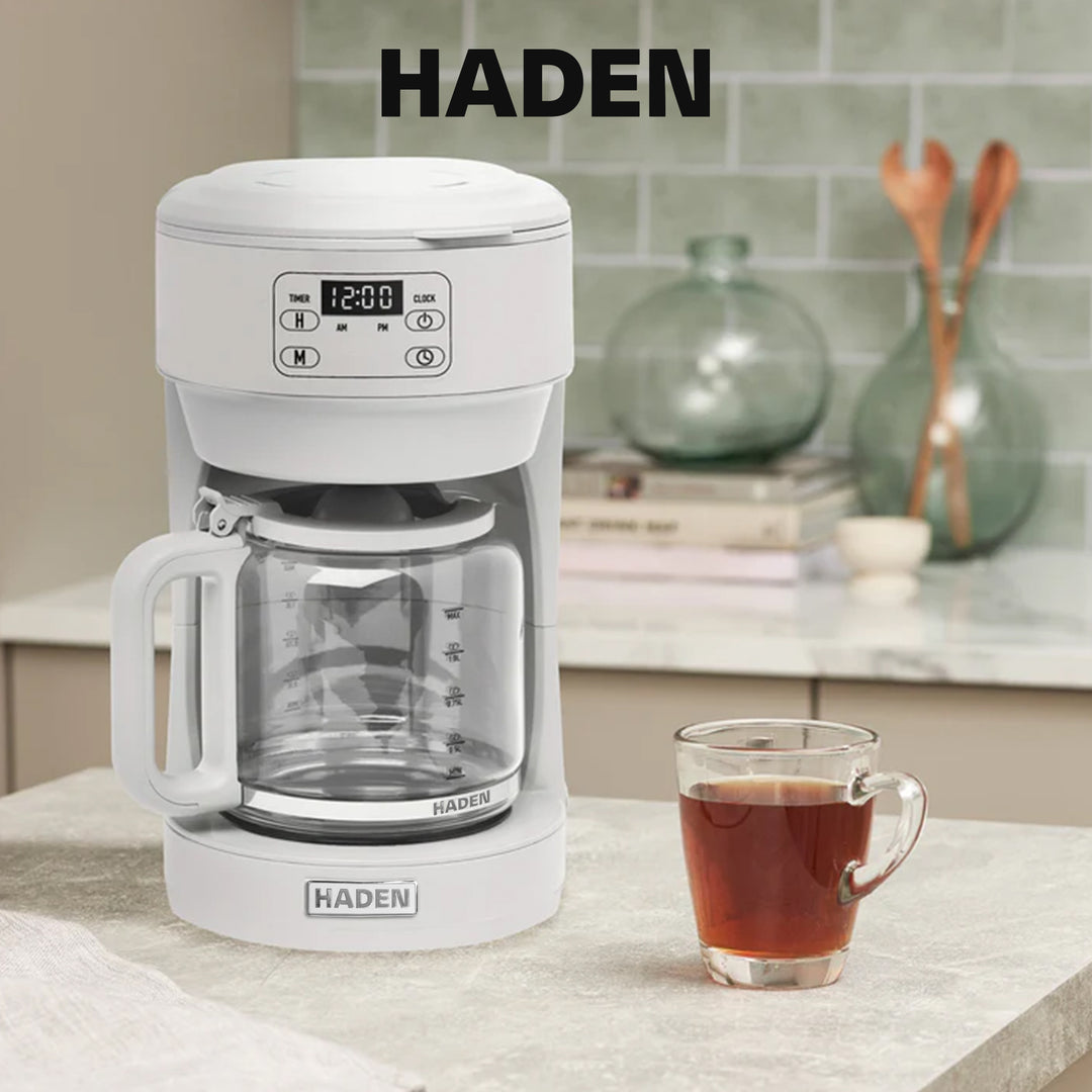 Haden Chelsea 10 Cup Digital Drip Coffee Maker with Glass Carafe, Ivory & Chrome