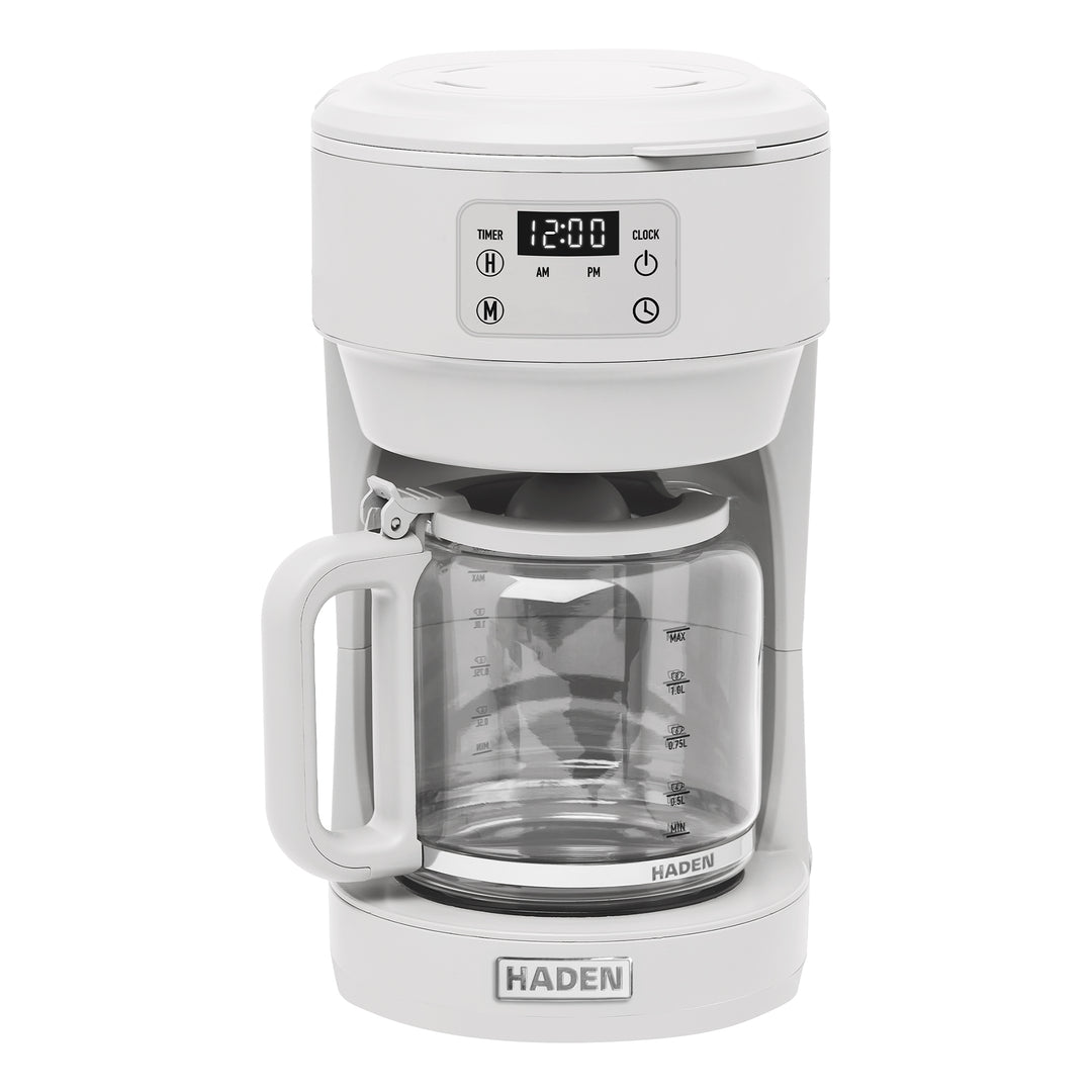 Haden Chelsea 10 Cup Digital Drip Coffee Maker with Glass Carafe, Ivory & Chrome