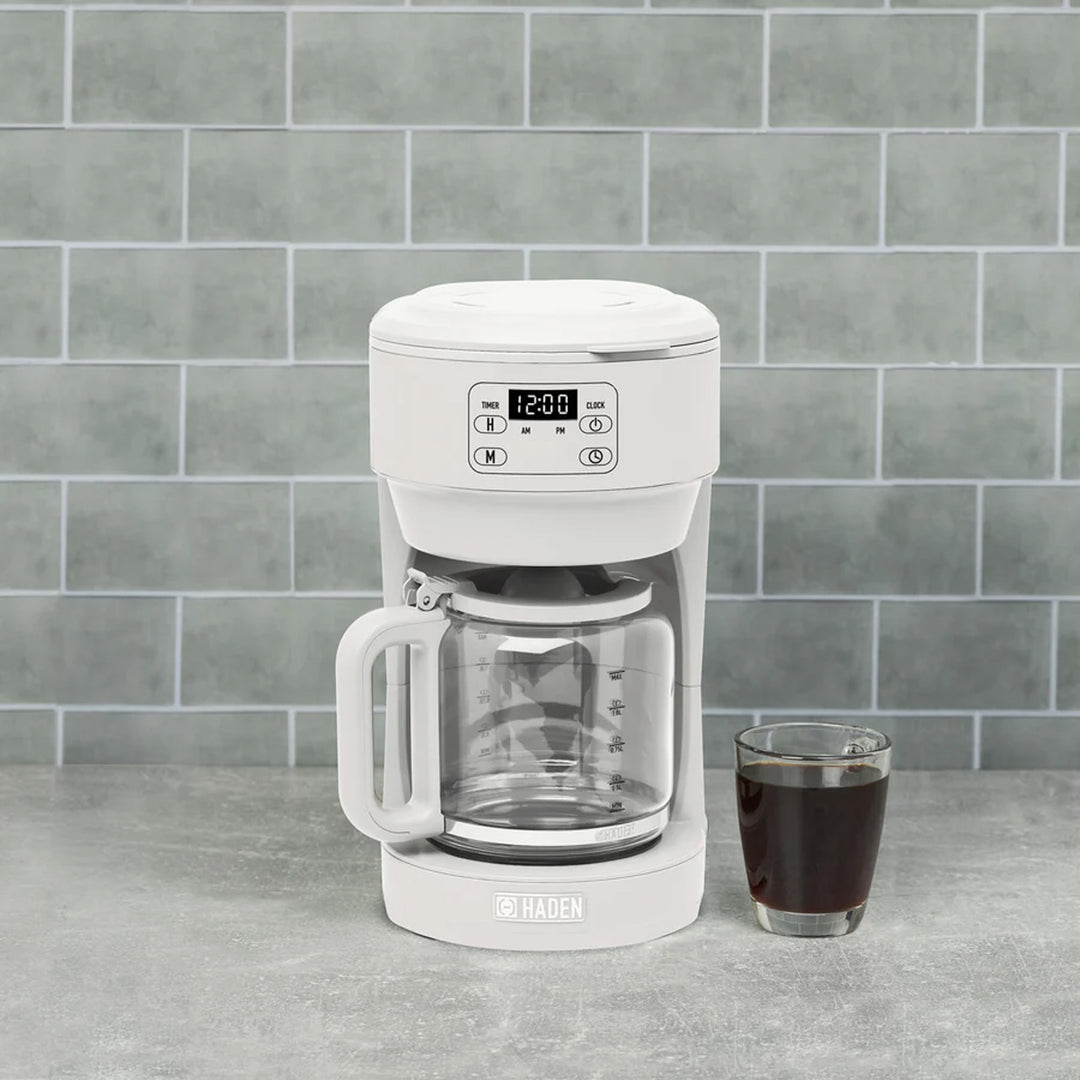 Haden Chelsea 10 Cup Digital Drip Coffee Maker with Glass Carafe, Ivory & Chrome