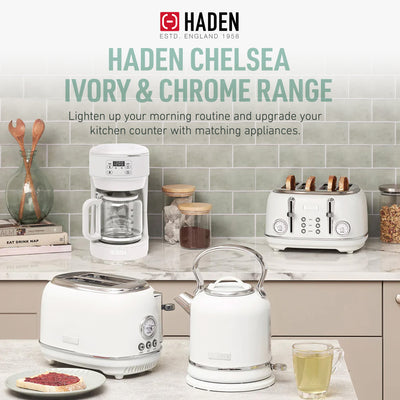 Haden Chelsea 10 Cup Drip Coffee Maker w/Glass Carafe, Ivory & Chrome (Open Box) - VMInnovations