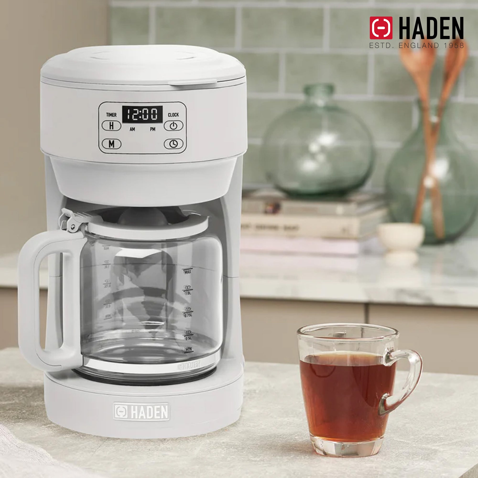 Haden Chelsea 10 Cup Drip Coffee Maker w/Glass Carafe, Ivory & Chrome (Open Box) - VMInnovations