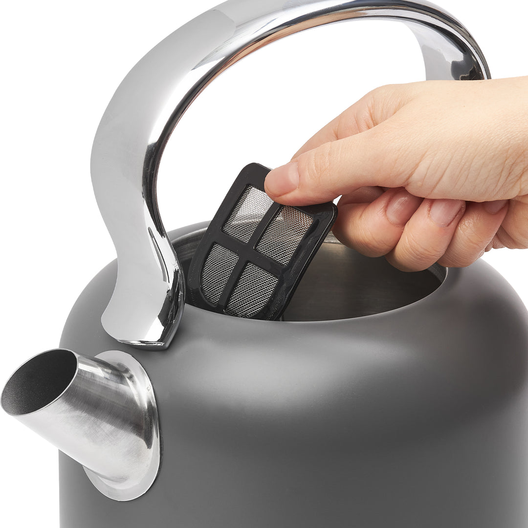 Haden Chelsea 1.7 Liter Electric Water Kettle w/ 360-Degree Base, Grey & Chrome