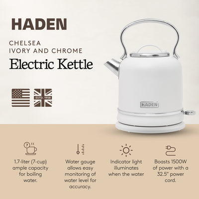 Haden Chelsea 1.7 Liter Electric Water Kettle w/ 360-Degree Base, (Open Box)