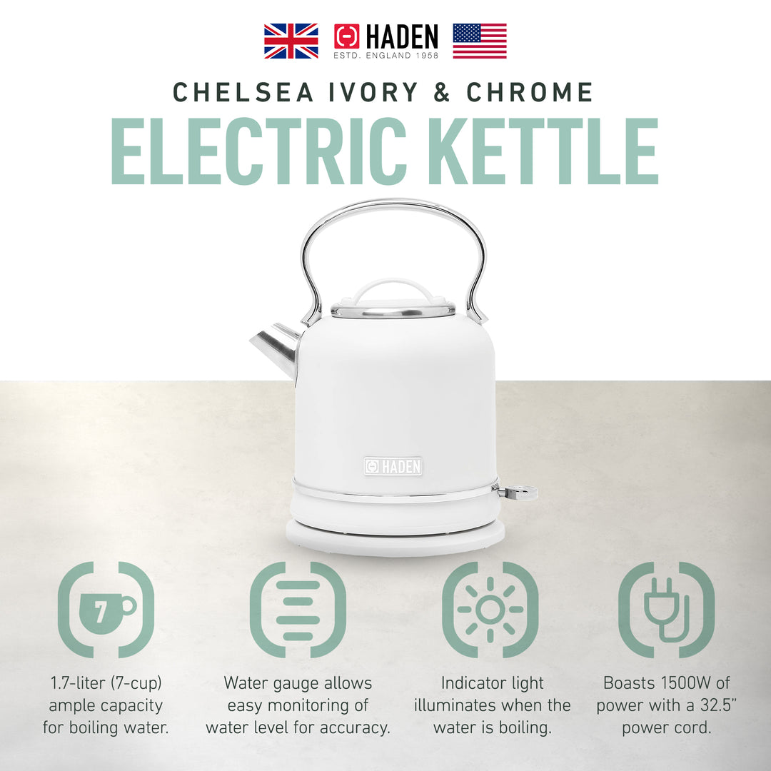 Haden Chelsea 1.7 Liter Electric Water Kettle w/ 360-Degree Base, (Open Box)