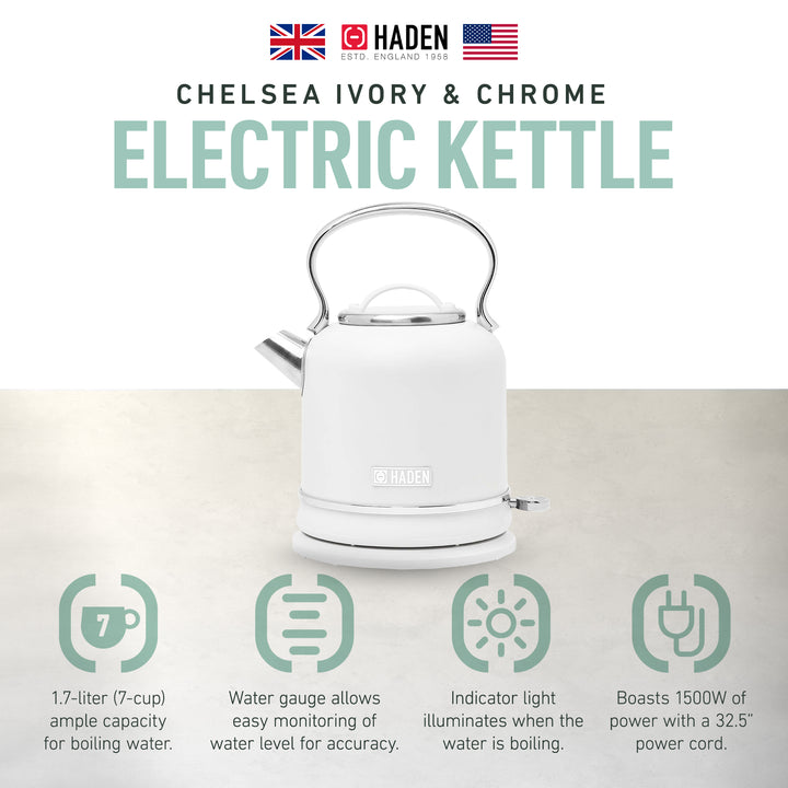 Haden Chelsea 1.7 Liter Electric Water Kettle w/ 360-Degree Base, (Open Box)