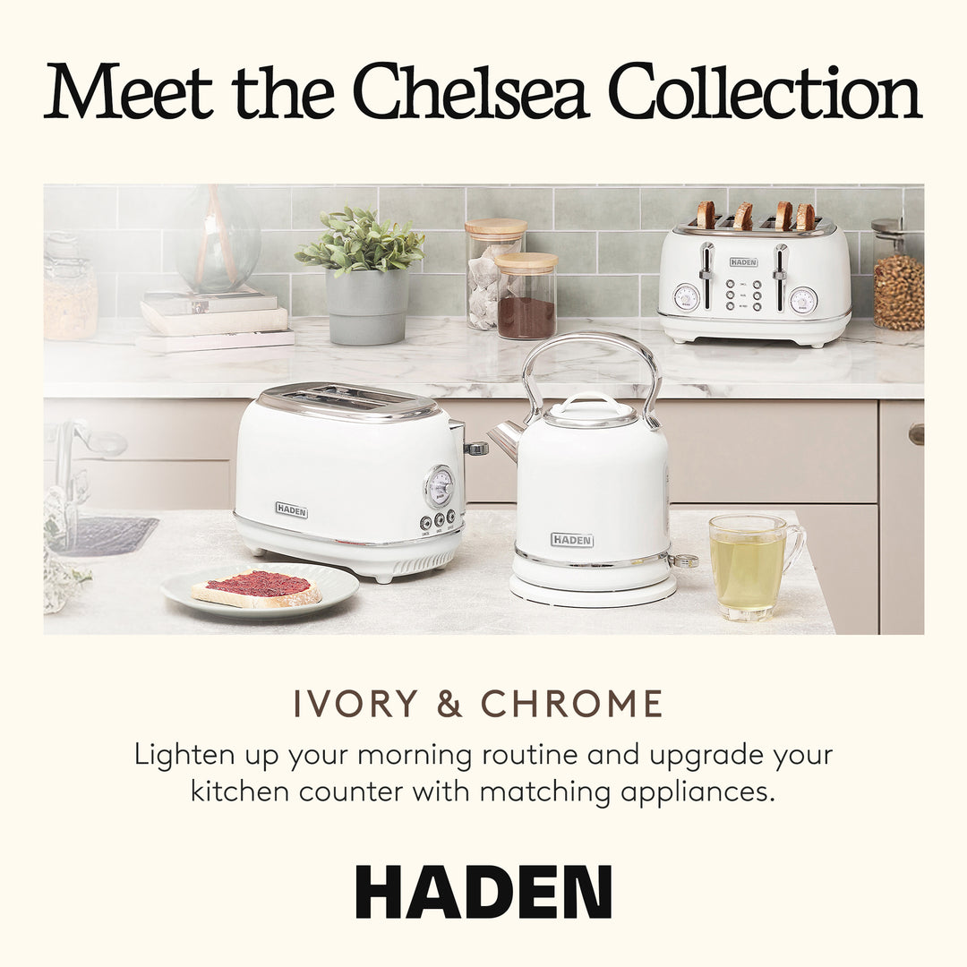 Haden Chelsea 1.7 Liter Electric Water Kettle w/ 360-Degree Base, Ivory & Chrome