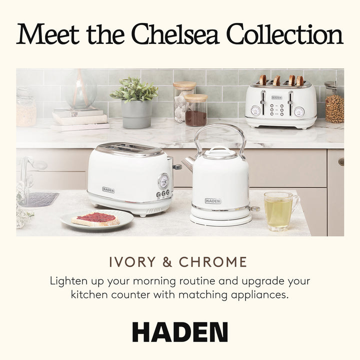 Haden Chelsea 1.7 Liter Electric Water Kettle w/ 360-Degree Base, Ivory & Chrome