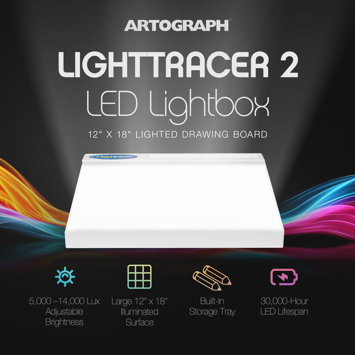 Artograph LightTracer 2 LED Lightbox, 12" x 18" Lighted Drawing Board w/Storage - VMInnovations