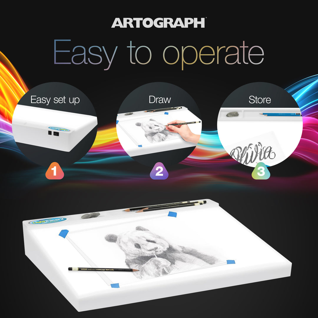 Artograph LightTracer 2 LED Lightbox, 12" x 18" Lighted Drawing Board w/Storage - VMInnovations