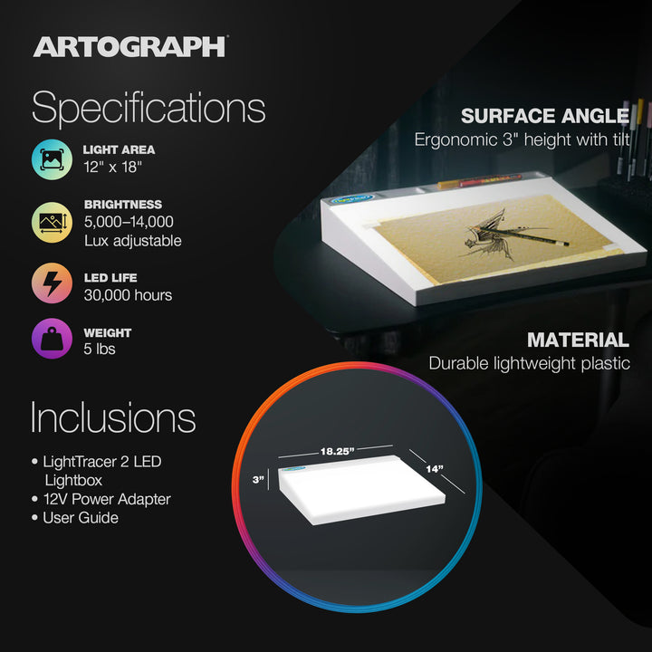 Artograph LightTracer 2 LED Lightbox, 12" x 18" Lighted Drawing Board w/Storage - VMInnovations
