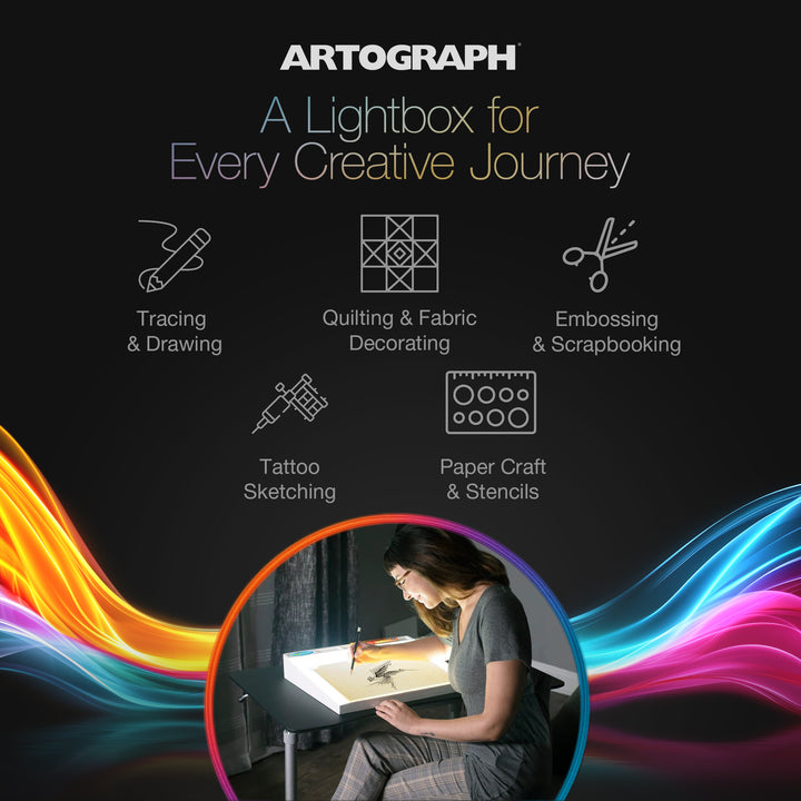 Artograph LightTracer 2 LED Lightbox, 12" x 18" Lighted Drawing Board w/Storage - VMInnovations