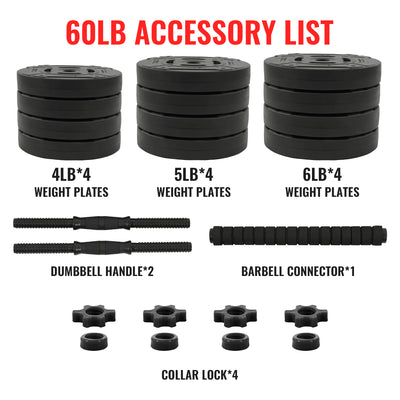 Fitvids 2 in 1 Adjustable Dumbbell Set,60lbs Free Weights Set w/Connector (Used)