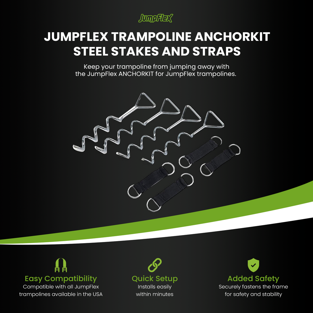 JumpFlex Trampoline ANCHORKIT Corkscrew Shape Steel Stakes Heavy Duty Accessory - VMInnovations