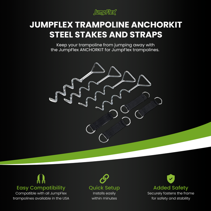 JumpFlex Trampoline ANCHORKIT Corkscrew Shape Steel Stakes Heavy Duty Accessory - VMInnovations
