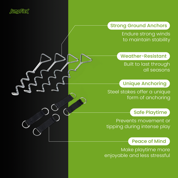 JumpFlex Trampoline ANCHORKIT Corkscrew Shape Steel Stakes Heavy Duty Accessory - VMInnovations